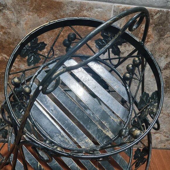 Two Tier Metal Fruit Basket Kitchen Storage Organizer 21" High Vines and Leaves - Picture 4 of 12